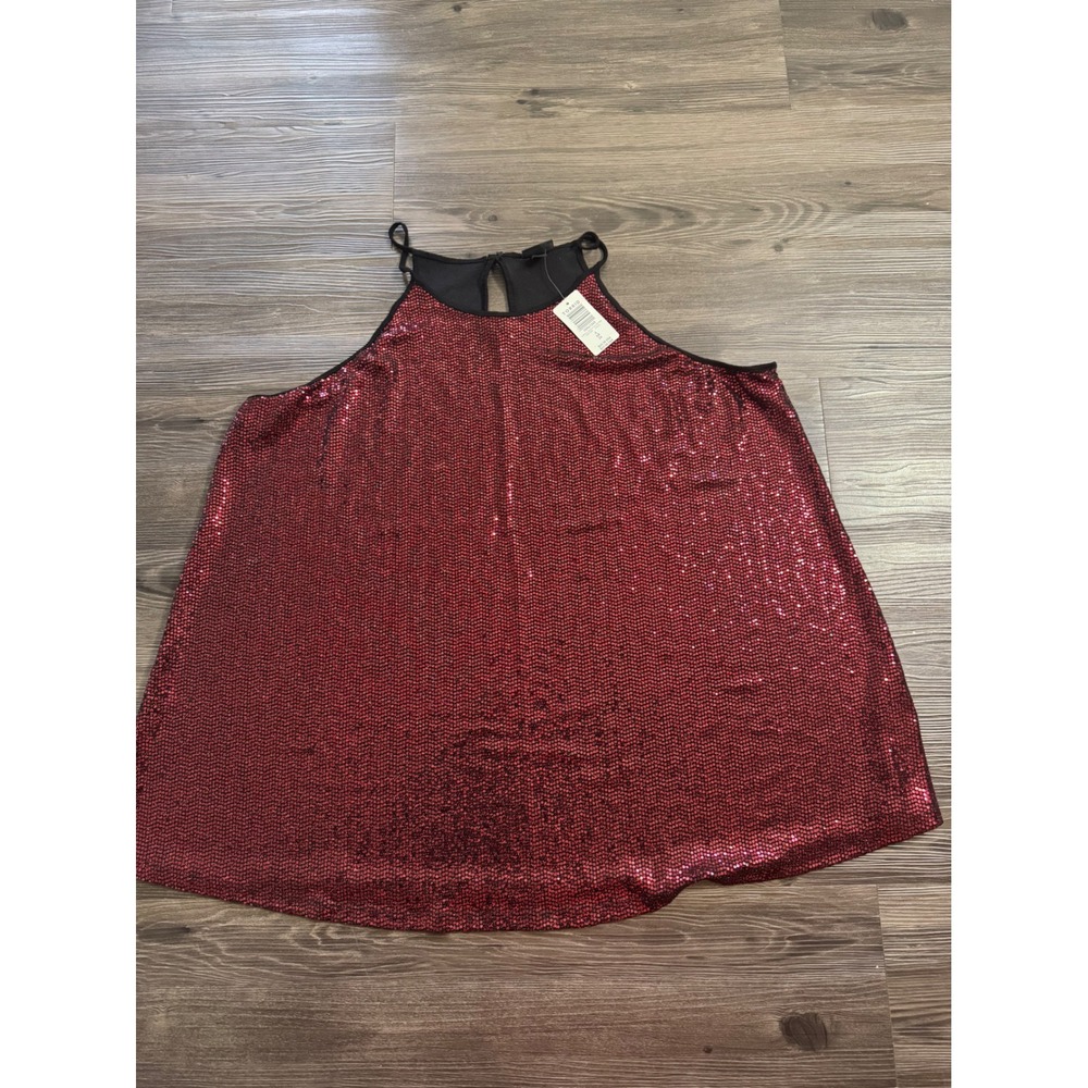 Torrid Red Sequin Halter Tank Top Plus Size 4 4X Sleeveless Keyhole Blouse NEW